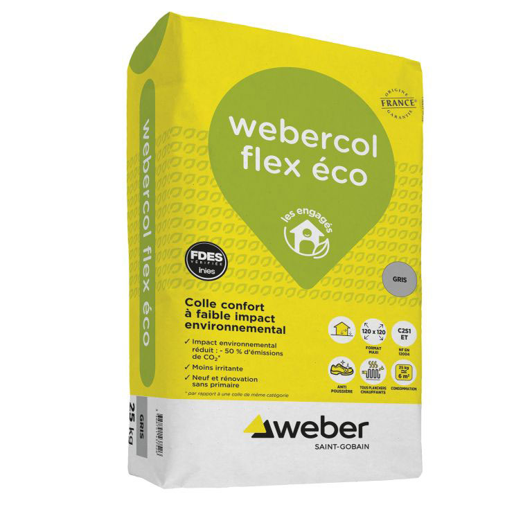 Colle confort WEBERCOL FLEX ECO spéciale planchers chauffants Sac 25 kg - Gris