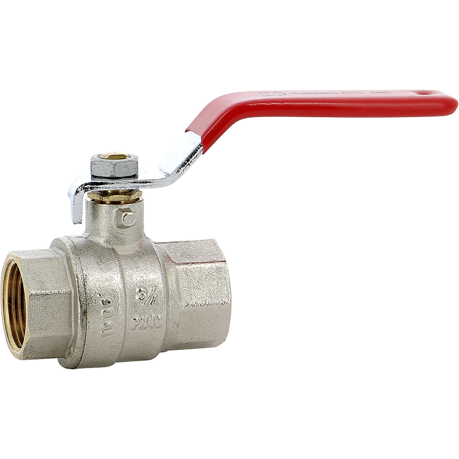 Vanne à sphère laiton chromé FF poignée plate rouge