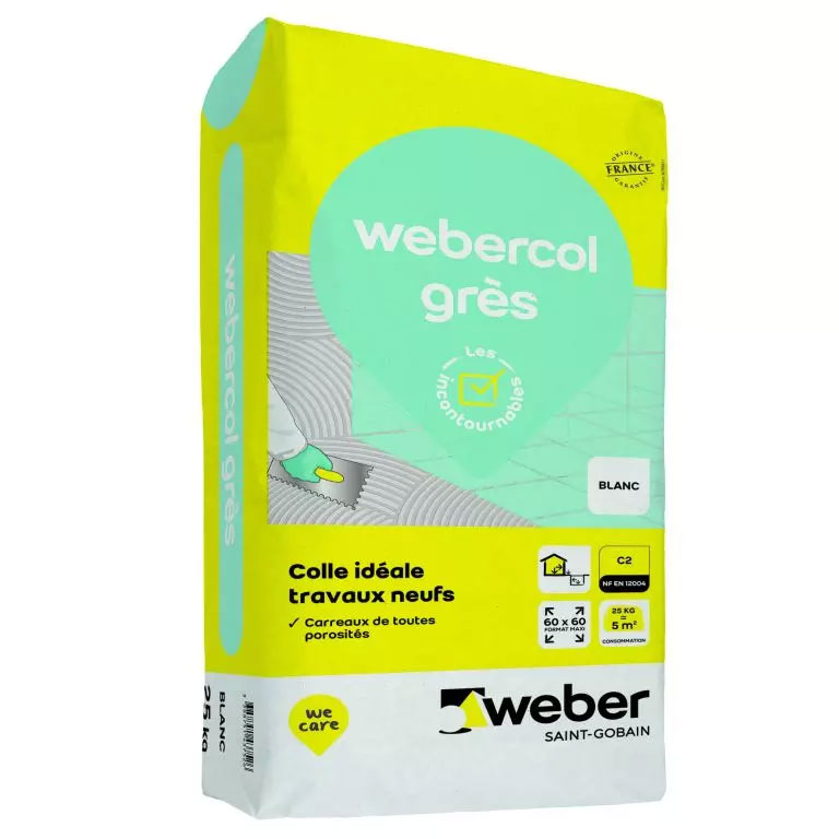 Colle pour faïence et grès WEBERCOL GRES Sac 25 kg - Blanc