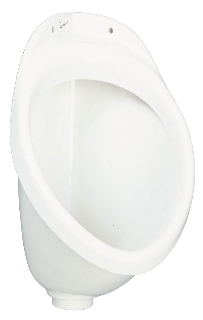 Urinoir d'angle 41,5 x 27,5 cm blanc en porcelaine vitrifiée, bride ouverte