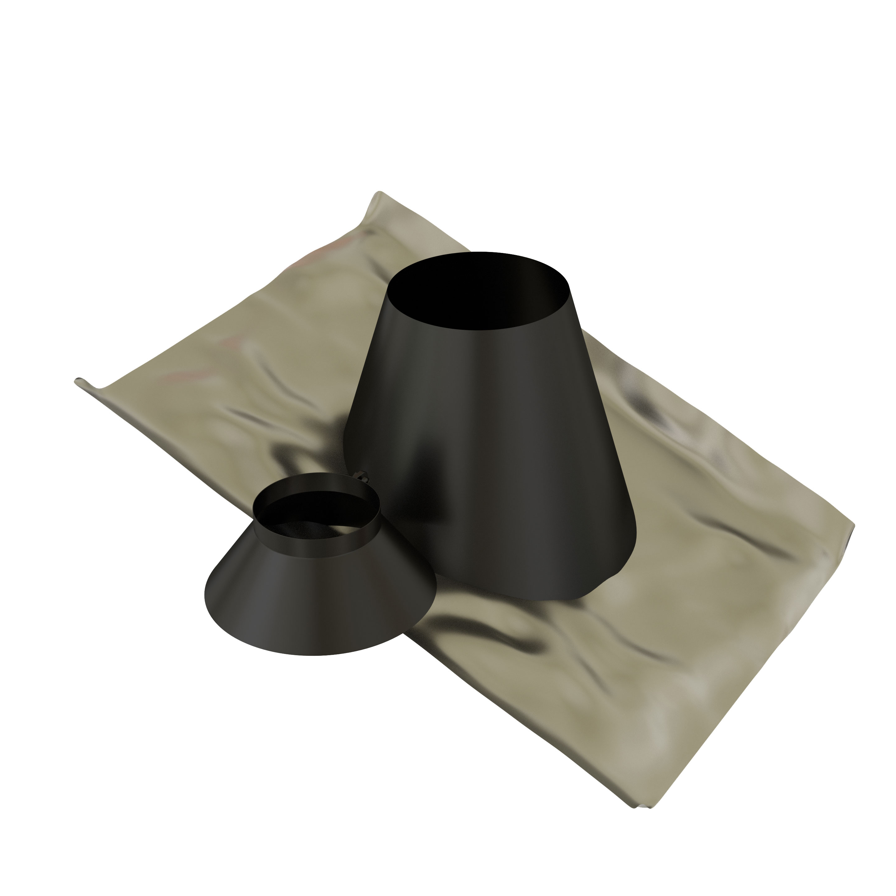 Solin inox noir Ø 100/150  800x800 mm + collet 30° à 45°