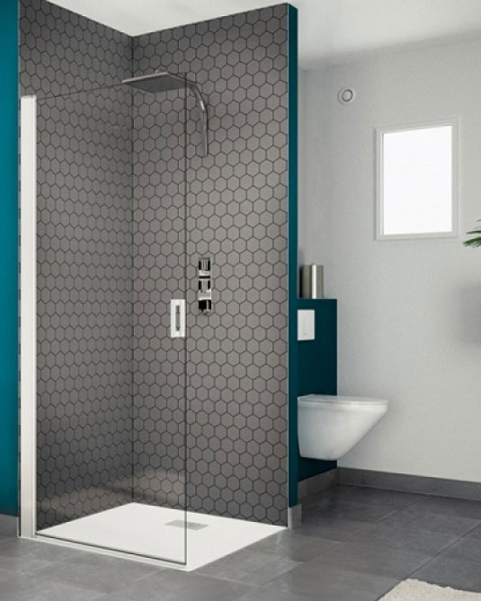 Porte simple pivotante pour un espace douche ouvert Smart Solo P profilé chromé, vitrage transparent