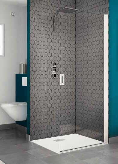 Porte simple pivotante pour un espace douche ouvert Smart Solo P, profilé blanc, vitrage transparent