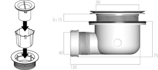Bonde grise sans capot 90 mm Bonde grise sans capot 90 mm