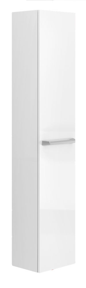 Colonne Adèle Blanc brillant,  30cm x 150cm. Prof 24cm, équipé de 4 étagères et 2 portes réversibles