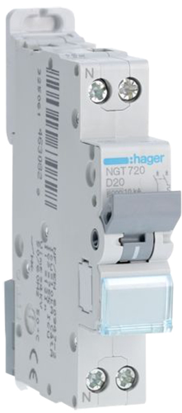 Disjoncteur 1P+N 6-10kA D-20A 1M