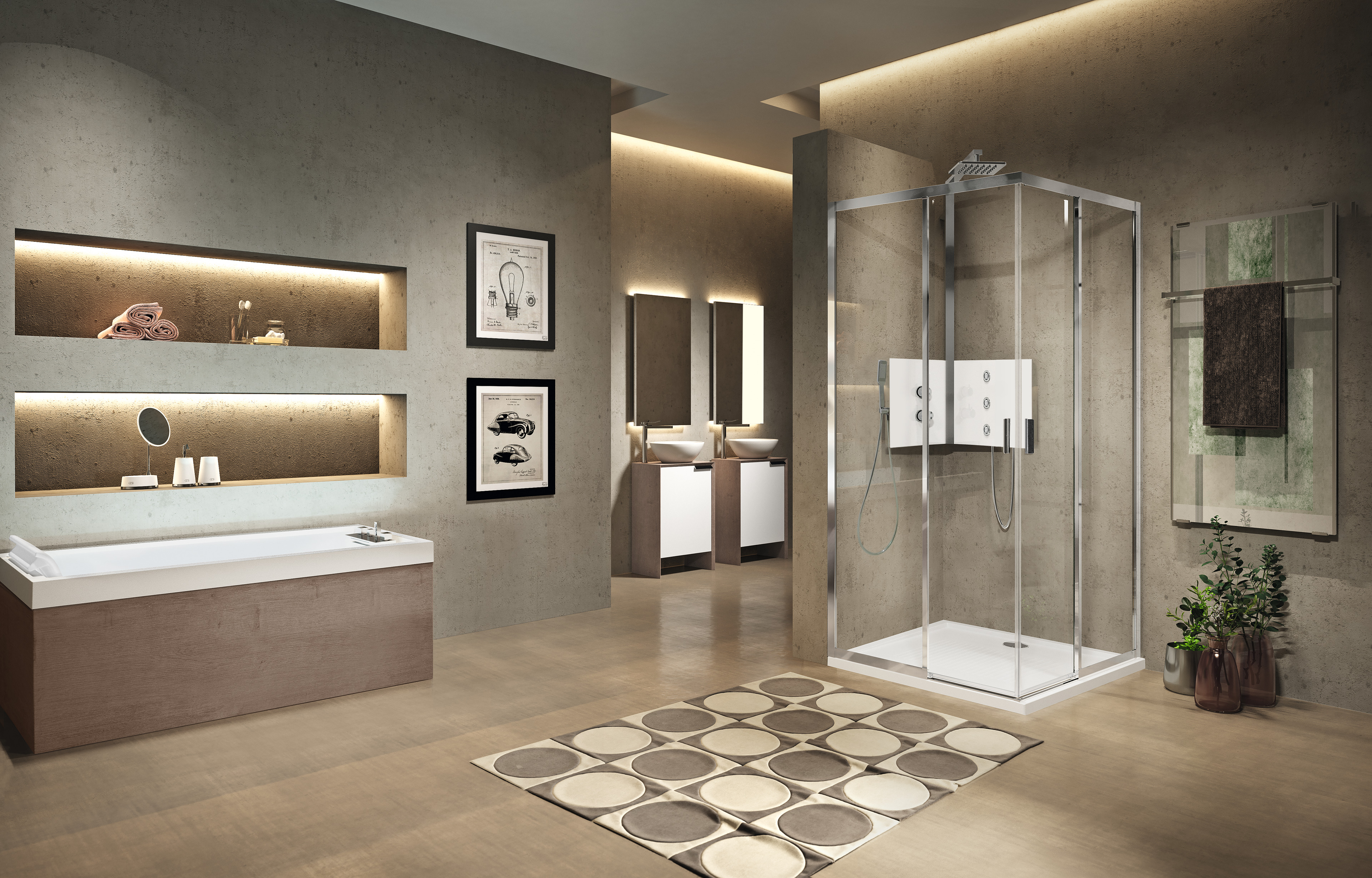 Paroi de douche LUNES AH 2 portes coulissantes + 2 fixes en alignement