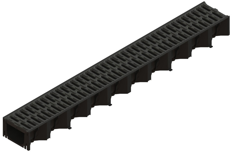 Caniveau grille traditionnelle avec grille passerelle Microgrip composite anti-dérapante montée, sans pente, Long. 1000 mm HEXALINE 100