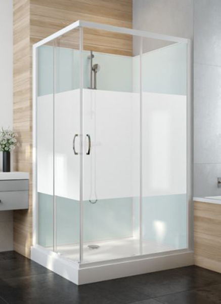 Cabine de douche IZI GLASS 2 80x100 cm - Porte coulissante accès d'angle - Verre sérigraphié et mitigeur mécanique