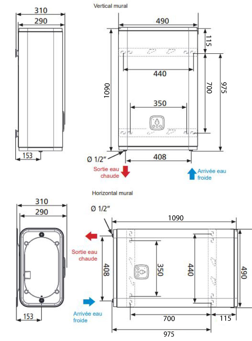 Mini Chauffe-eau électrique MALICIO 3 plat multipositions 2