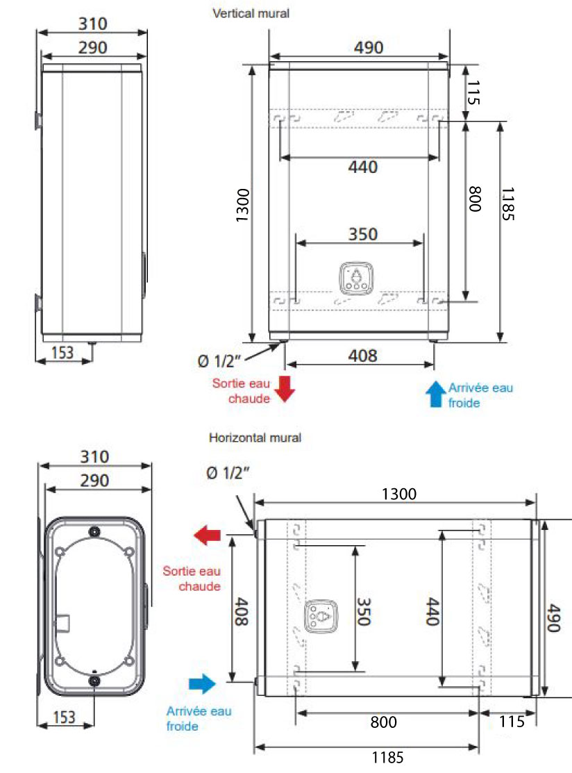 Chauffe-eau électrique MALICIO 3 plat multipositions 2