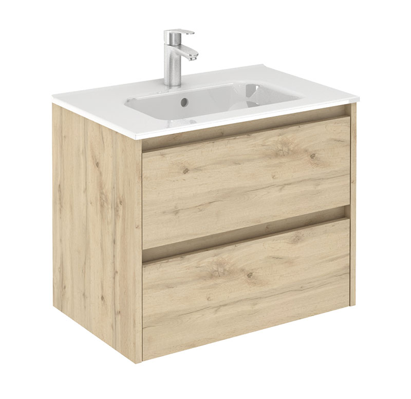 Meuble plan vasque céramique 2 tiroirs SPRING 60 cm Chêne colonial