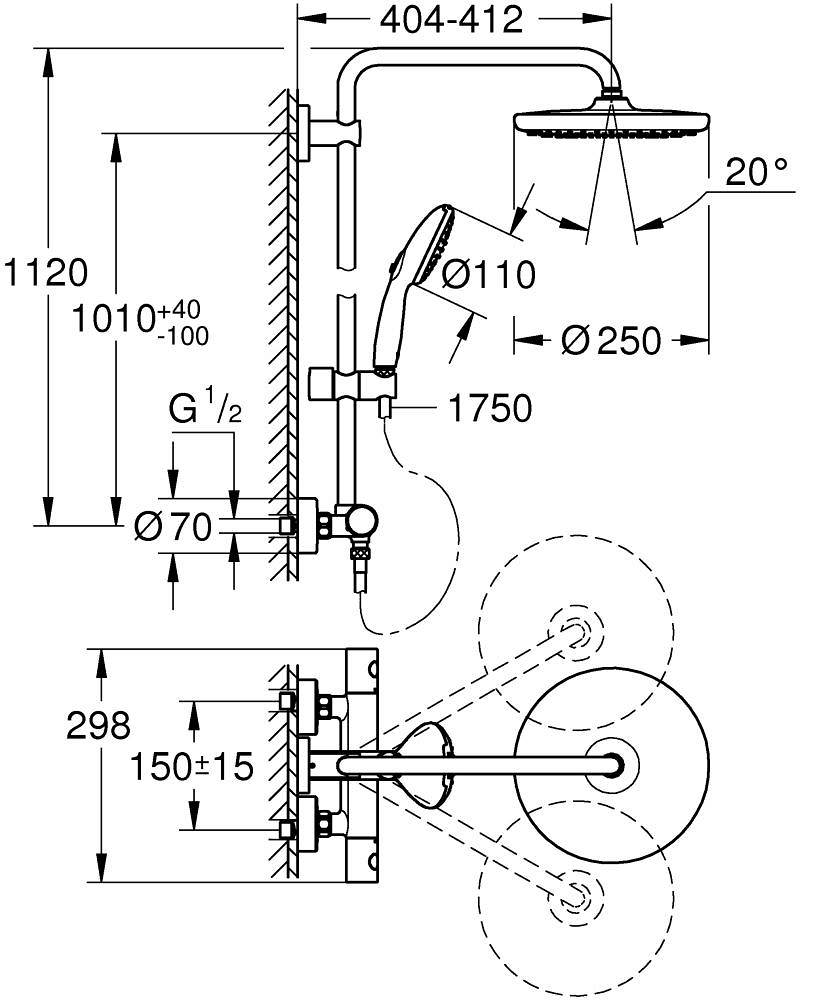 Colonne de douche TEMPESTA 250 avec mitigeur thermostatique Colonne de douche TEMPESTA 250 avec mitigeur thermostatique