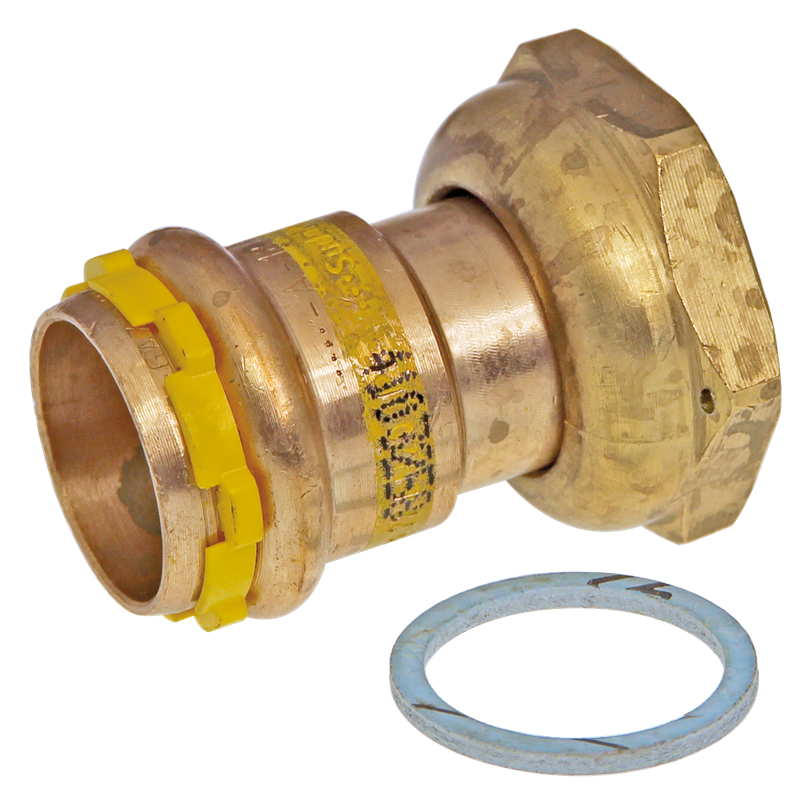 Raccord cuivre à sertir gaz écrou tournant plombable Pmax 400 mbar