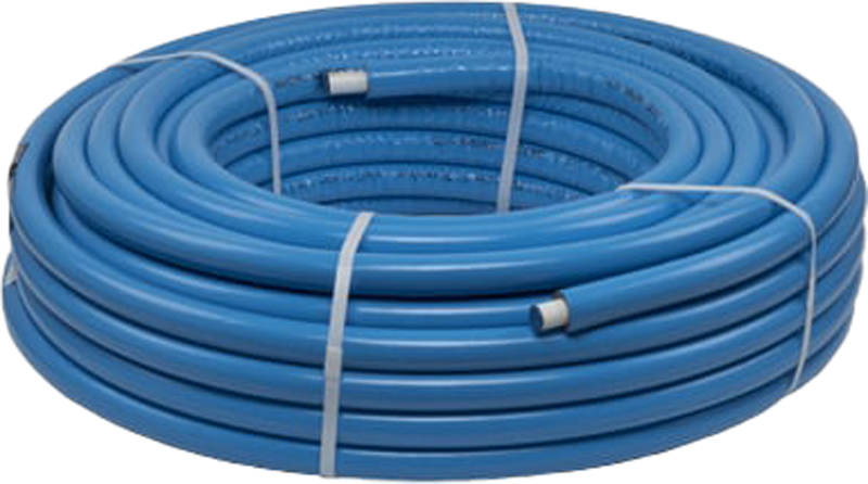 Tube multicouche PEXAL isolé avec gaine auto extinguible bleu en couronne 1