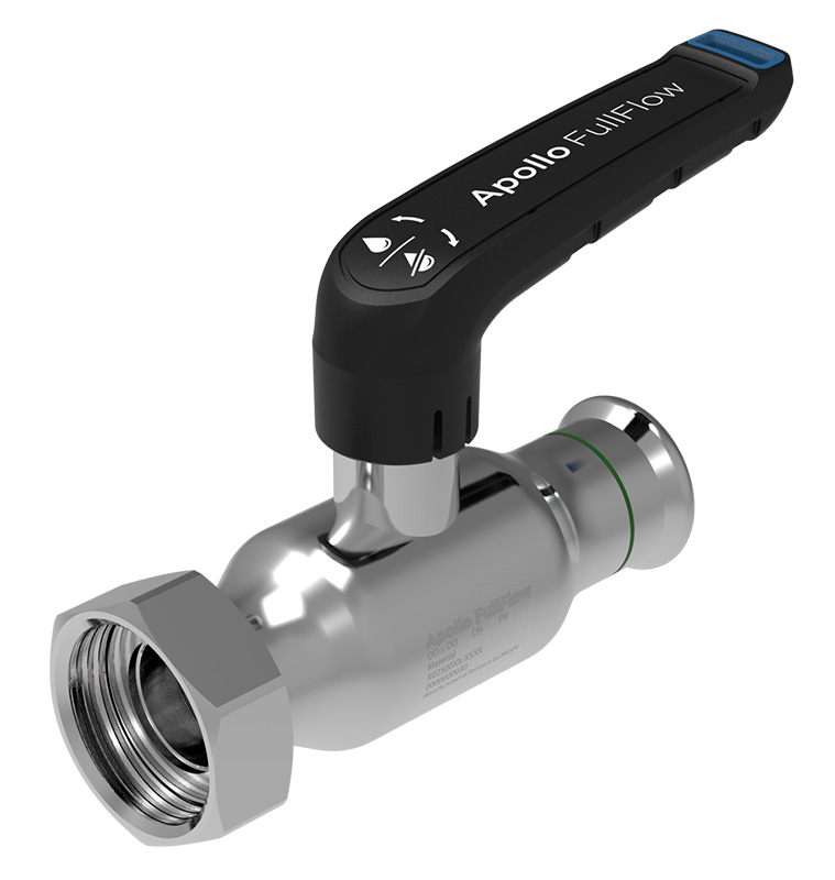 Vanne à bille FF Apollo FullFlow Inox poignée L - Raccord écrou Vanne à bille FF Apollo FullFlow Inox poignée L - Raccord écrou