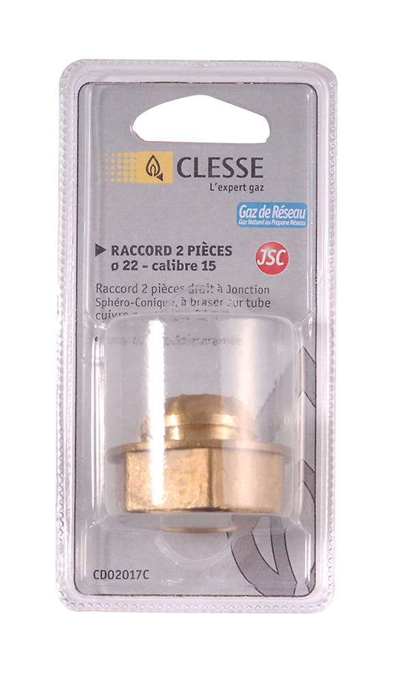 Raccord 2 pièces droit à jonction sphèro conique à braser sur cuivre calibre 15 - entrée écrou 3/4