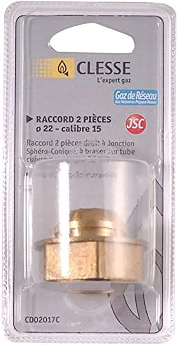 Raccord 2 pièces droit à jonction sphèro conique à braser sur cuivre calibre 20 - entrée écrou 1 Raccord 2 pièces droit à jonction sphèro conique à braser sur cuivre calibre 20 - entrée écrou 1