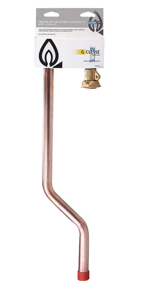 Crosse 180° contre-coudée avec oreille de fixation à braser sur tube cuivre Crosse 180° contre-coudée avec oreille de fixation à braser sur tube cuivre