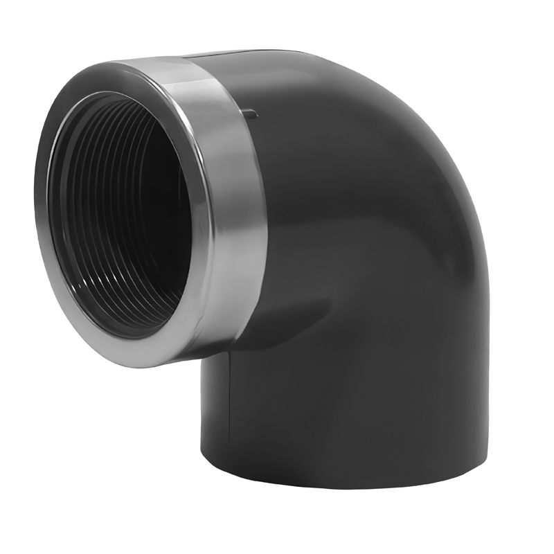 Coude 90° en PVC-U avec bague de renfort en inox