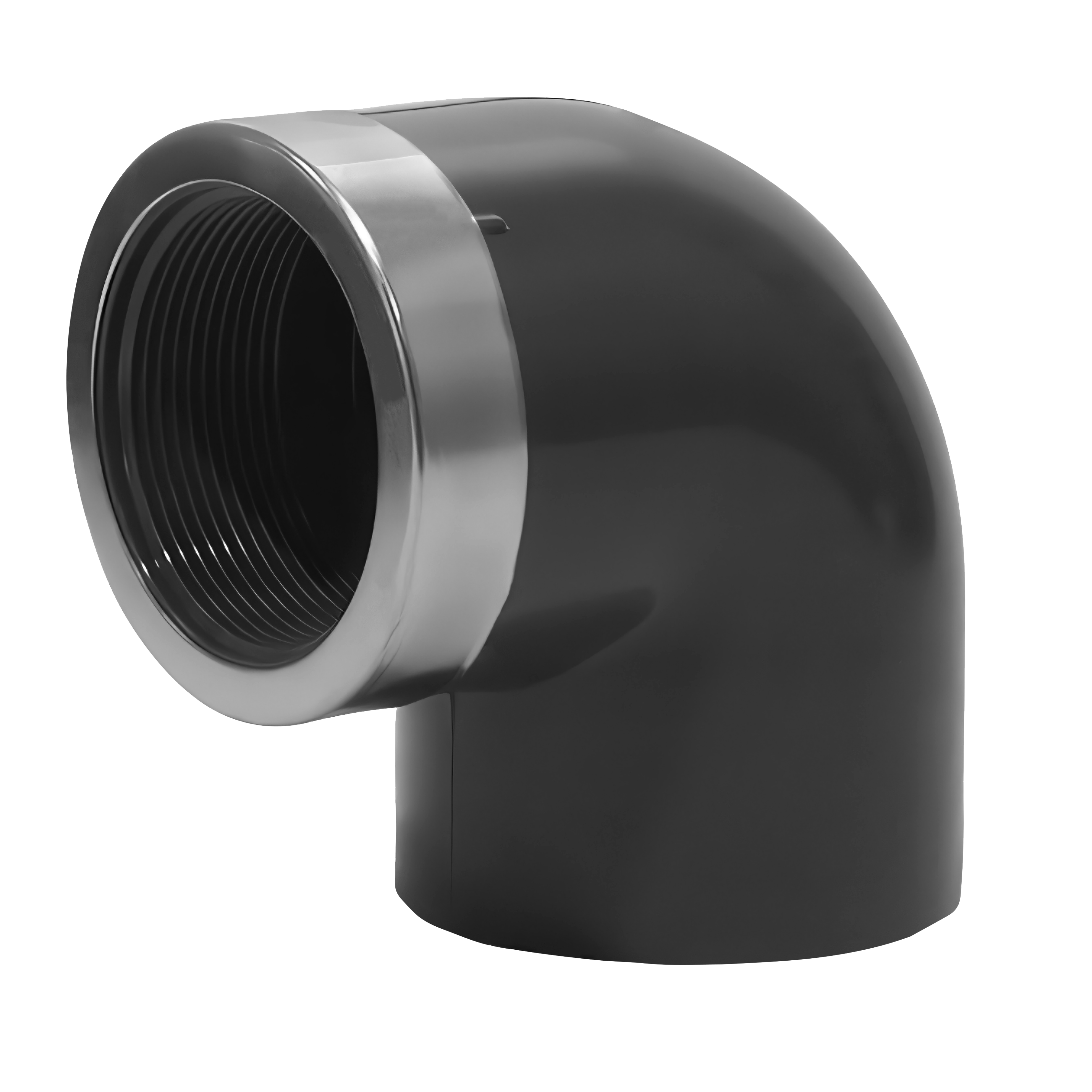 Coude 90° en PVC-U avec bague de renfort en inox 2