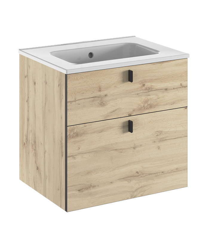 Meuble plan vasque céramique, 2 tiroirs 60 cm WIN