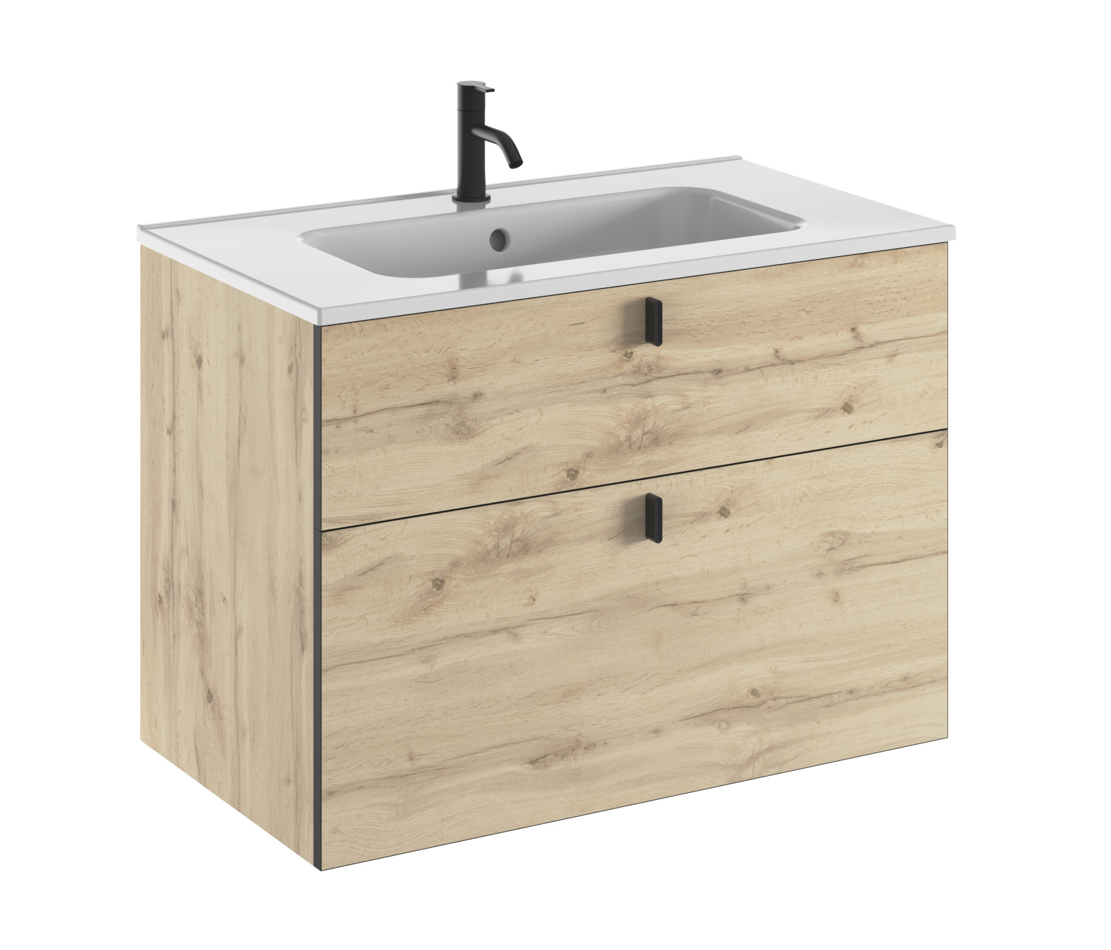 Meuble plan vasque céramique, 2 tiroirs 80 cm WIN