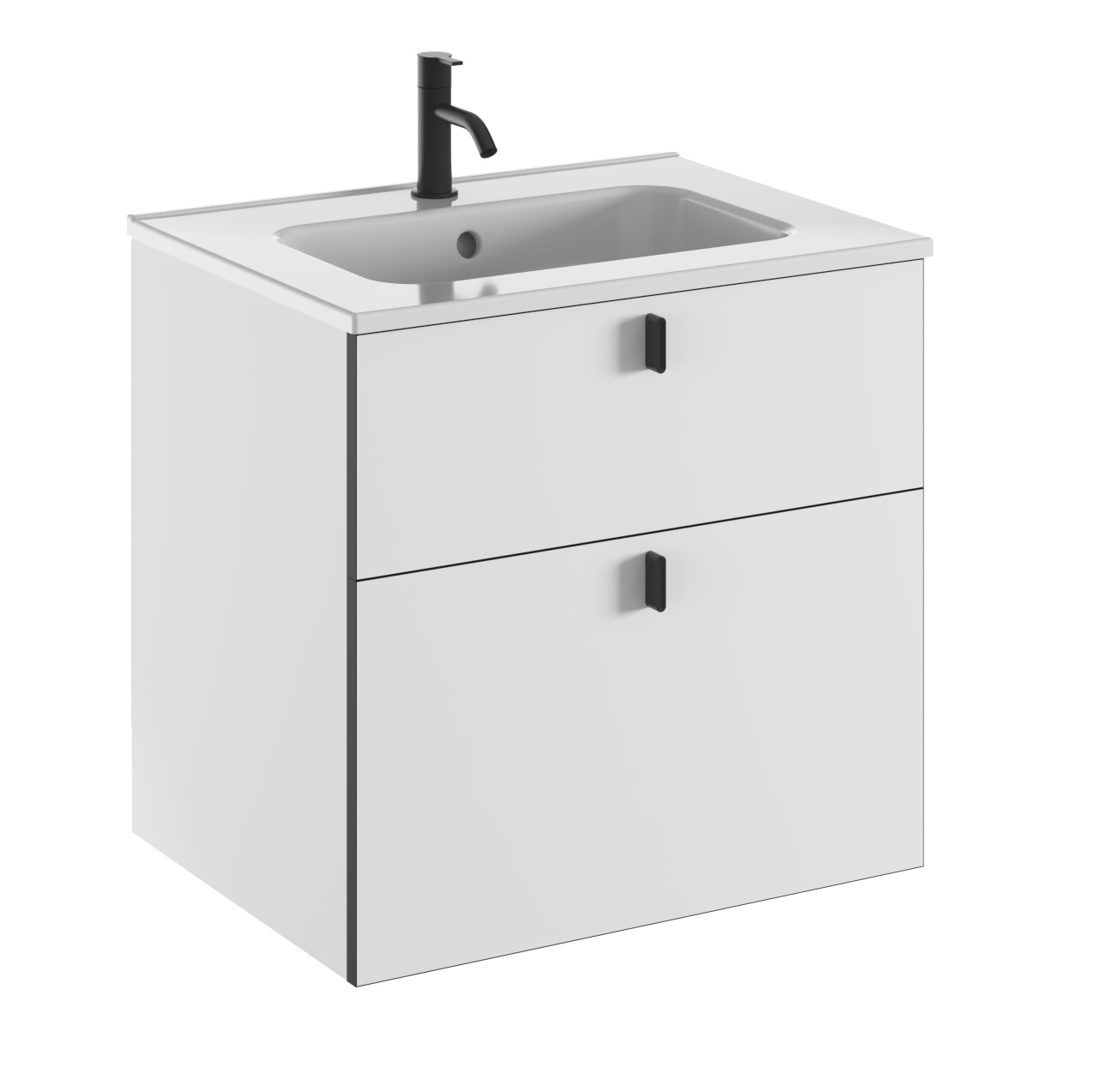 Meuble plan vasque céramique 2 tiroirs WIN 60 cm Blanc