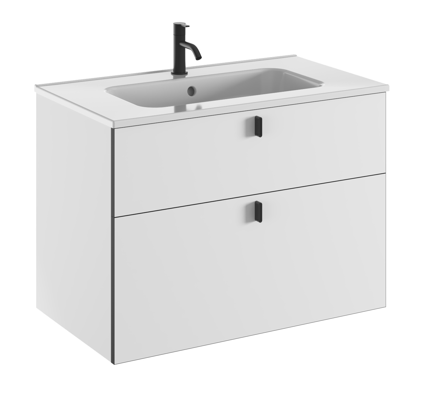 Meuble plan vasque céramique 2 tiroirs WIN 80 cm Blanc