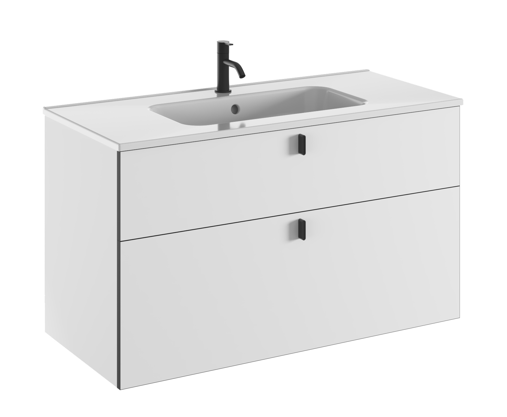 Meuble plan vasque céramique 2 tiroirs WIN 100 cm Blanc