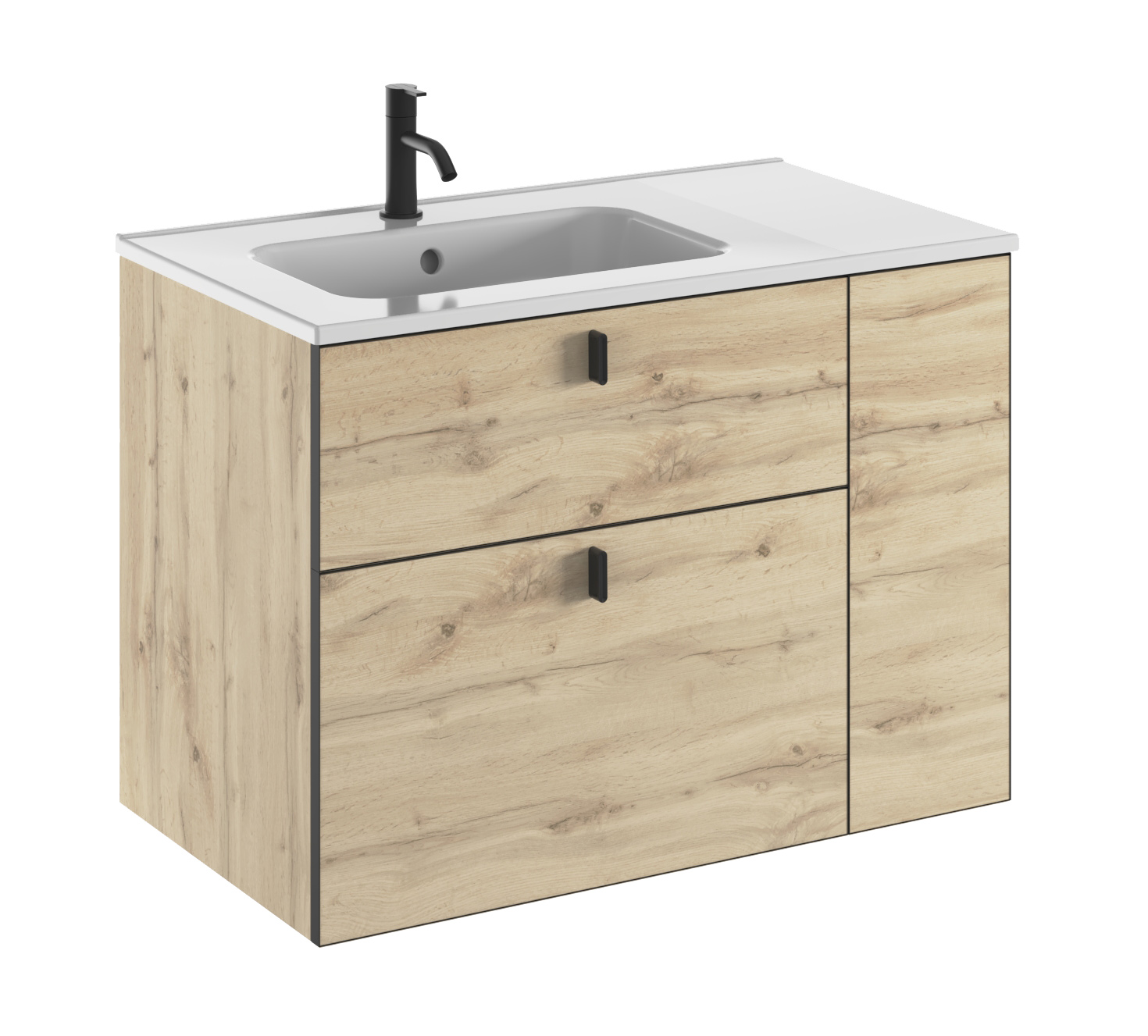 Meuble plan vasque céramique, 2 tiroirs, 1 porte, 80 cm WIN