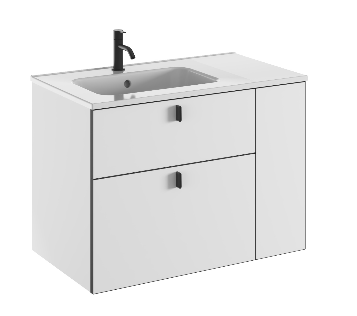Meuble plan vasque céramique 2 tiroirs, 1 porte WIN 80 cm Blanc
