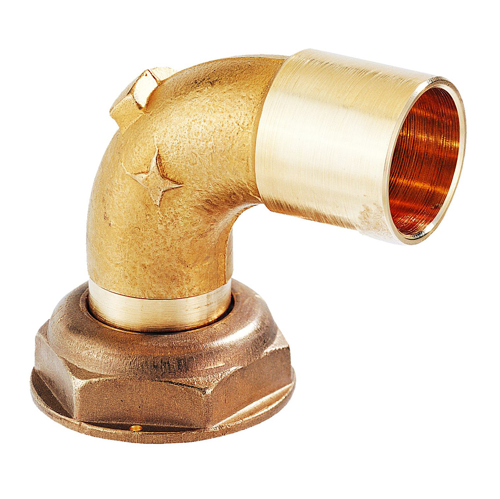 Coude 90° 2 pièces joint plat gaz - plombable - à braser sur cuivre non brochable
