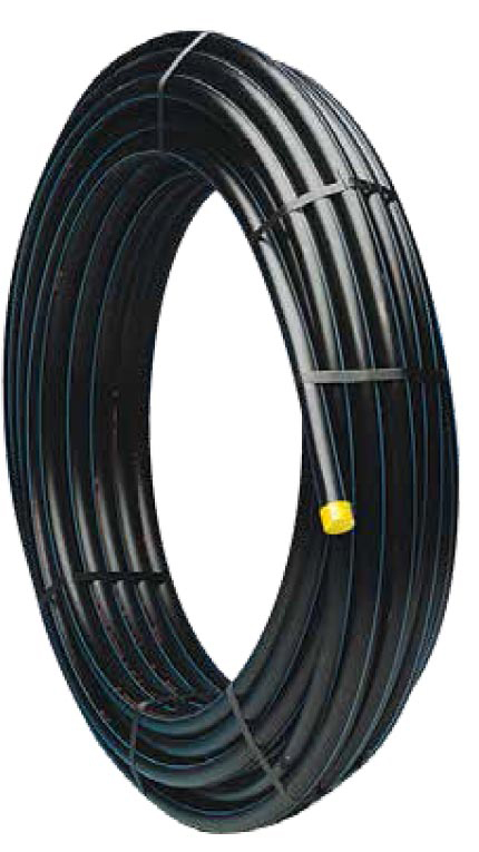 Tubes PE 80 bande jaune gaz haute densité - couronnes Calibre 25 - ø.ext 32 x ép 3 - ø.int 26 - C.50 m