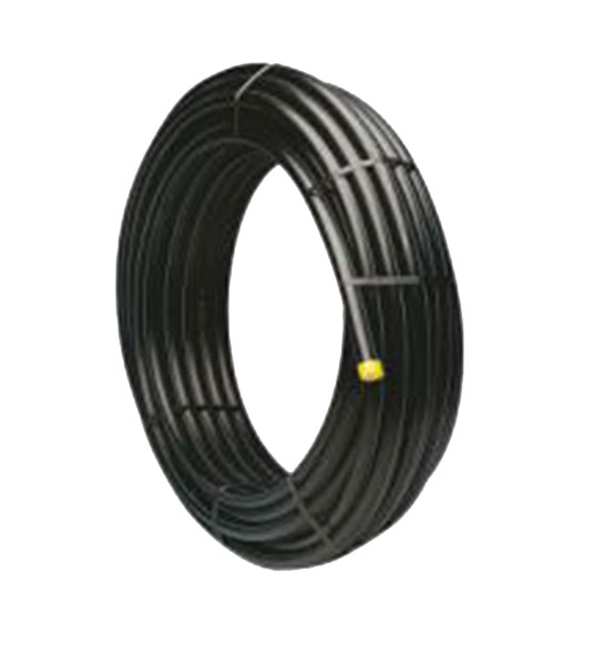 Tubes PE 80 bande jaune gaz haute densité - couronnes Calibre 32 - ø.ext 40 x ép 3,7 - ø.int 32,6 - C.50 m