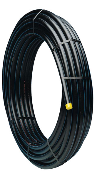 Tubes PE 80 bande jaune gaz haute densité - couronnes Calibre 50 - ø.ext 63 x ép 5,8 - ø.int 51,4 - C.50 m