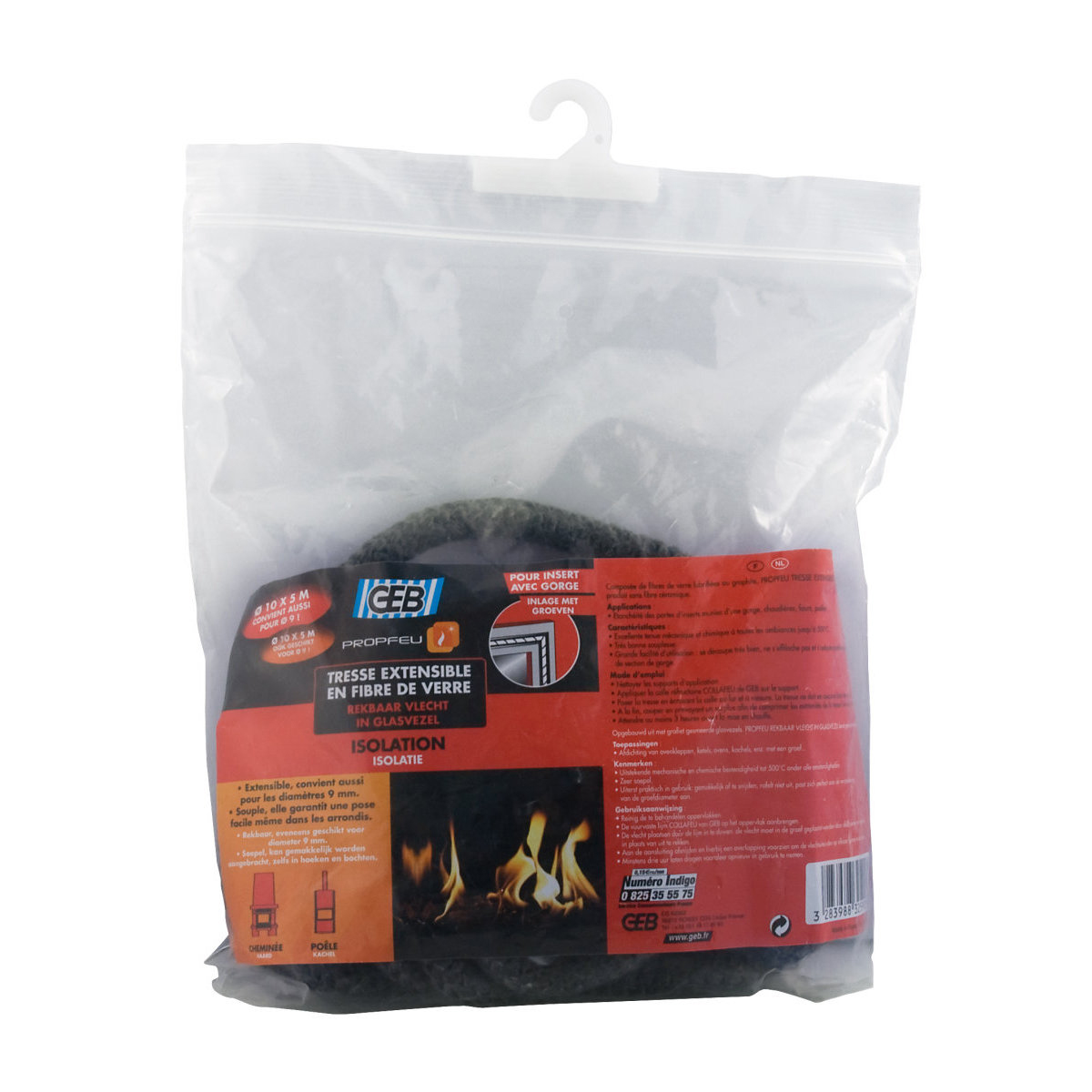 Tresse en fibre de verre gris anthracite - Extensible ø 9/10 mm, sachet de 5 m