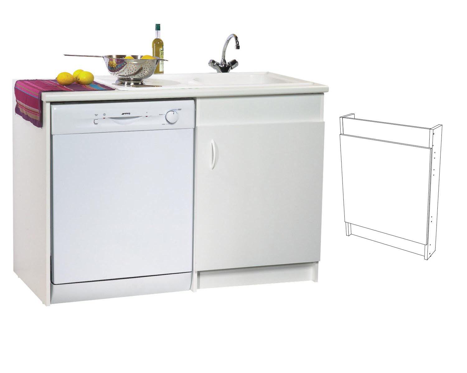 Meuble sous évier LAV’VAISSELLE blanc spécial lave vaisselle. 1 porte. Largeur du meuble: 570 mm - livré avec joue latérale