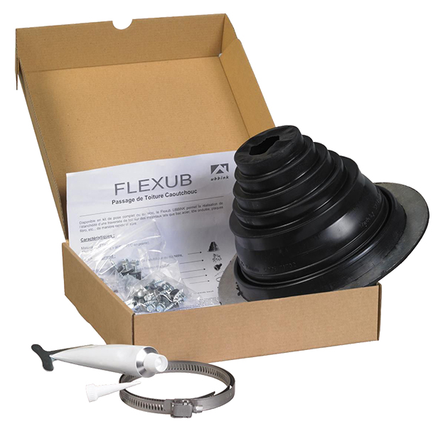 Solin Flexub en kit de pose bac acier embase ronde Ø.75 à 150 mm Noir