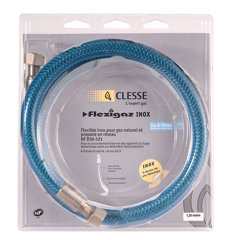 Flexible gaz naturel inox sans date de péremption, longueur 2000 mm