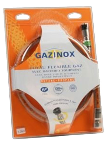 Flexible gaz butane propane inox sans date de péremption, longueur 1500 mm